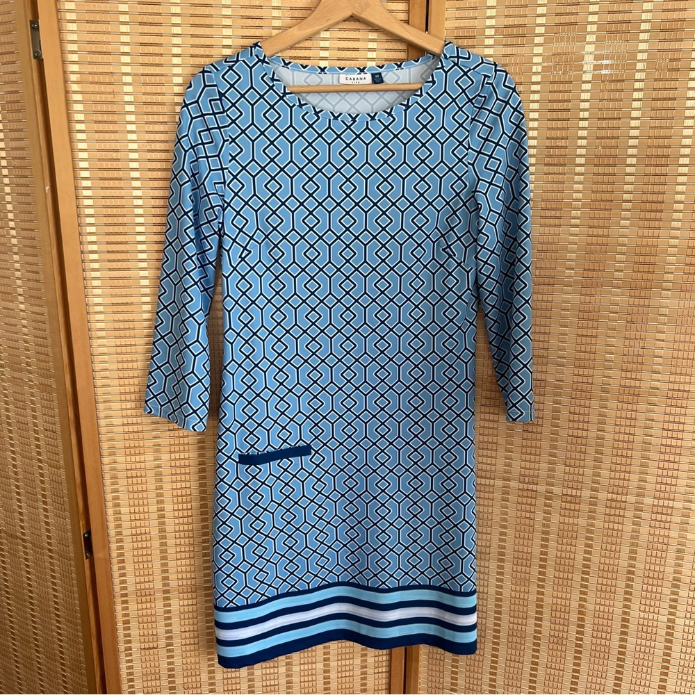 Cabana Shift Dress Geometric Print Blue Dress XS